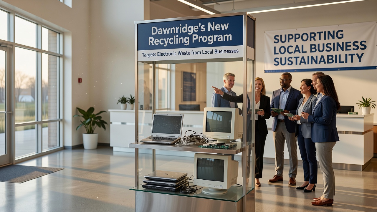 Electronic waste sorting station at a Dawnridge business location showing separated components ready for pickup
